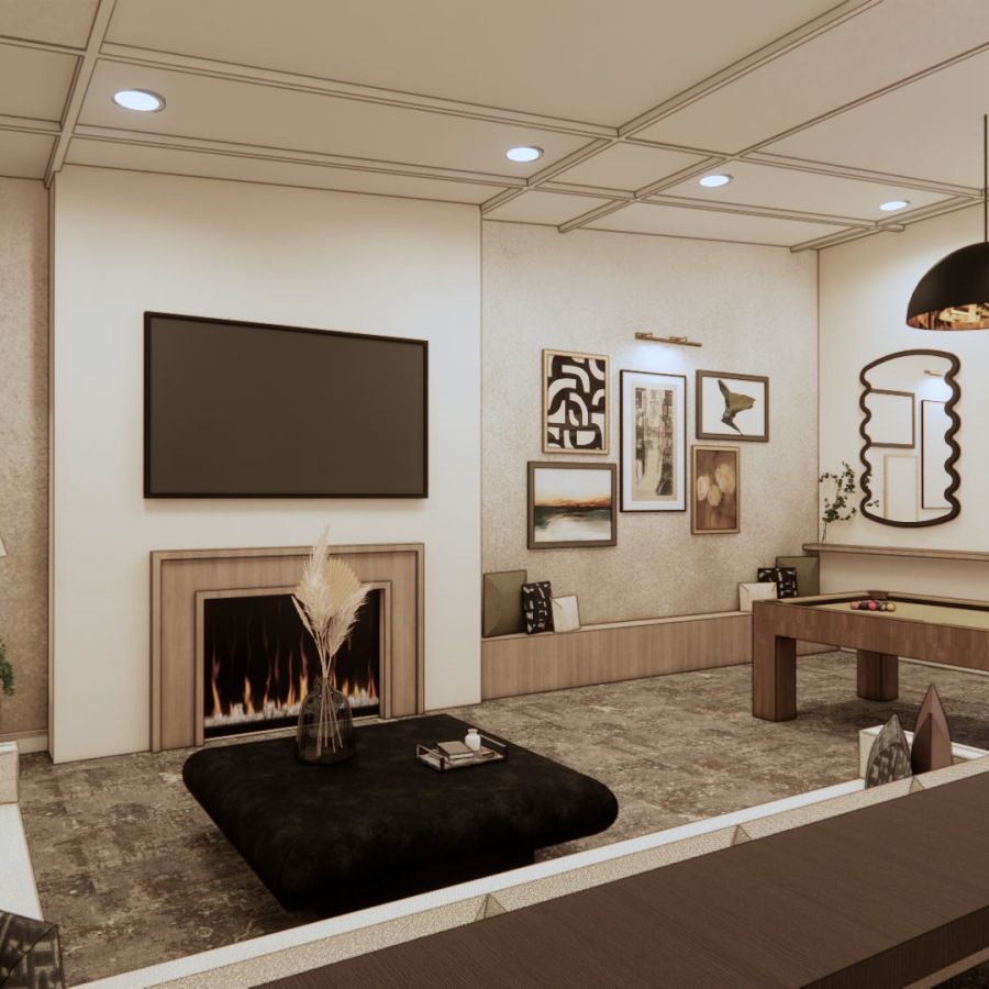 lounge area with a large table